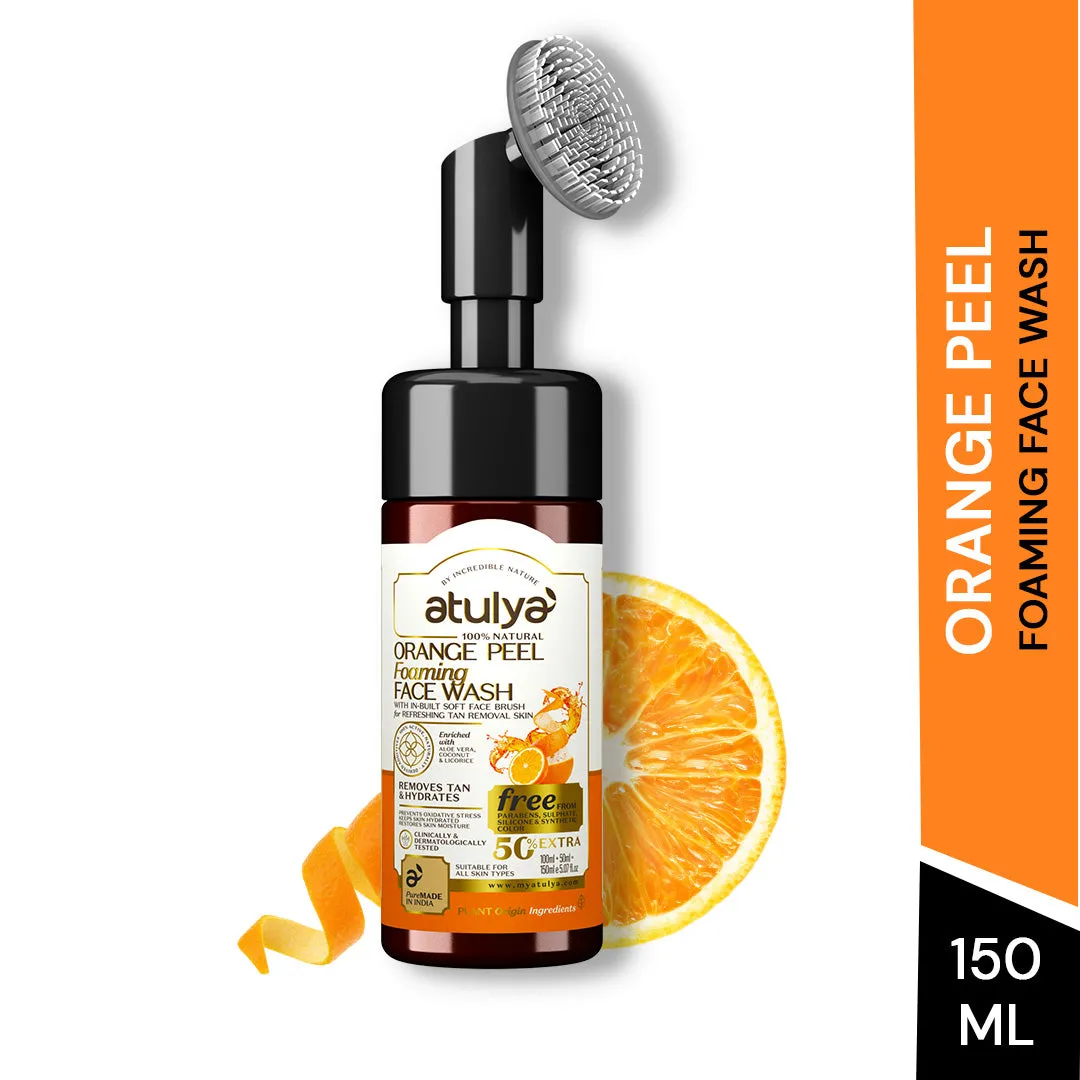 atulya Orange Peel Foaming Face Wash with Silicone Brush - 150ml (Buy Any3 Products & Save Rs.300 Use code : RS300)