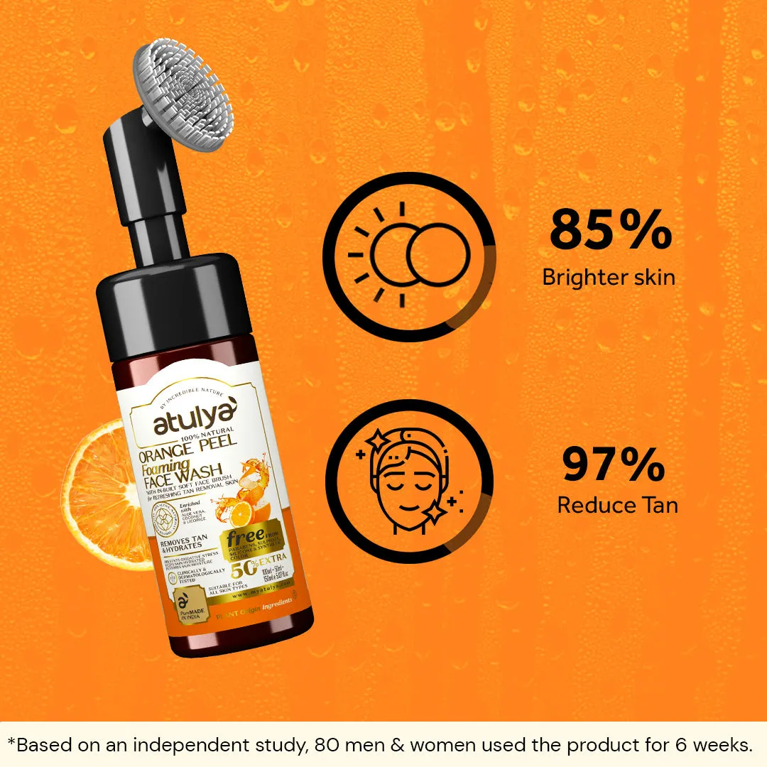 atulya Orange Peel Foaming Face Wash with Silicone Brush - 150ml (Buy Any3 Products & Save Rs.300 Use code : RS300)