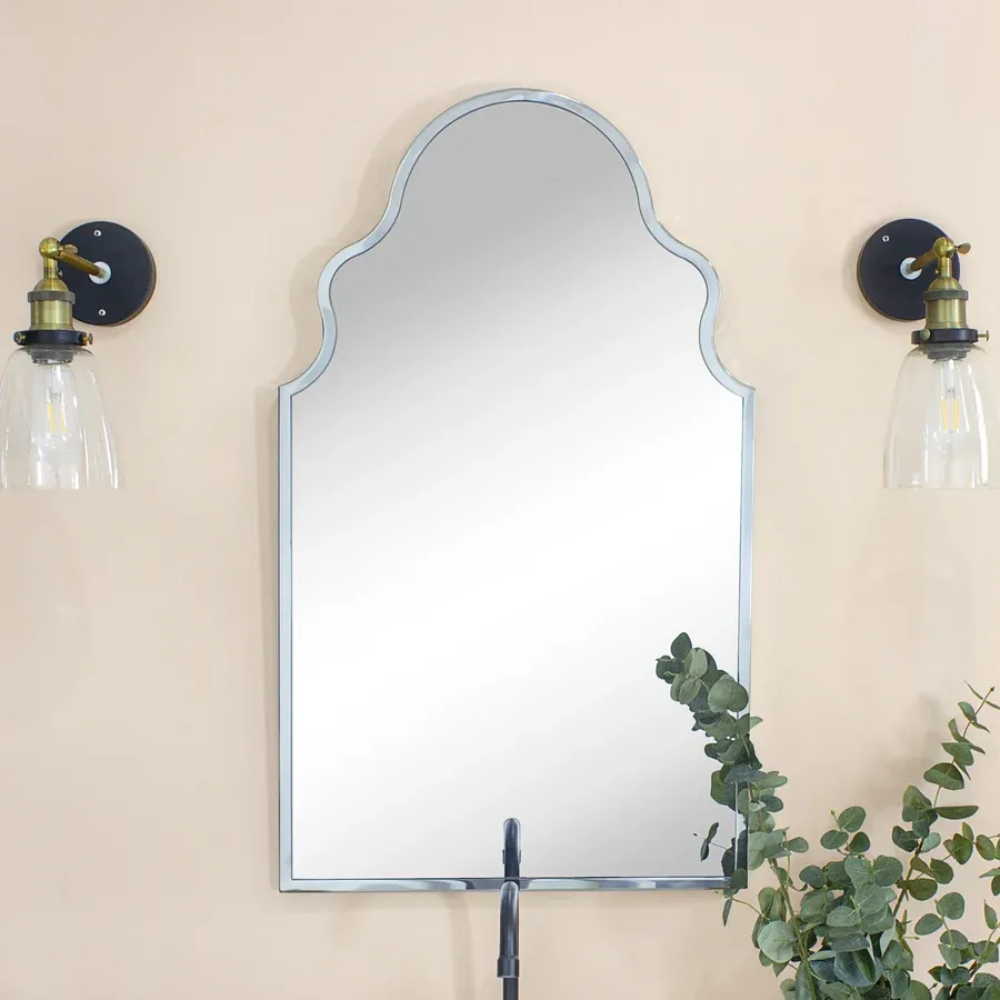 Auriella Arched Stainless Steel Metal Framed Wall Mounted Bathroom Vanity Mirror
