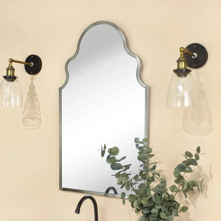 Auriella Arched Stainless Steel Metal Framed Wall Mounted Bathroom Vanity Mirror