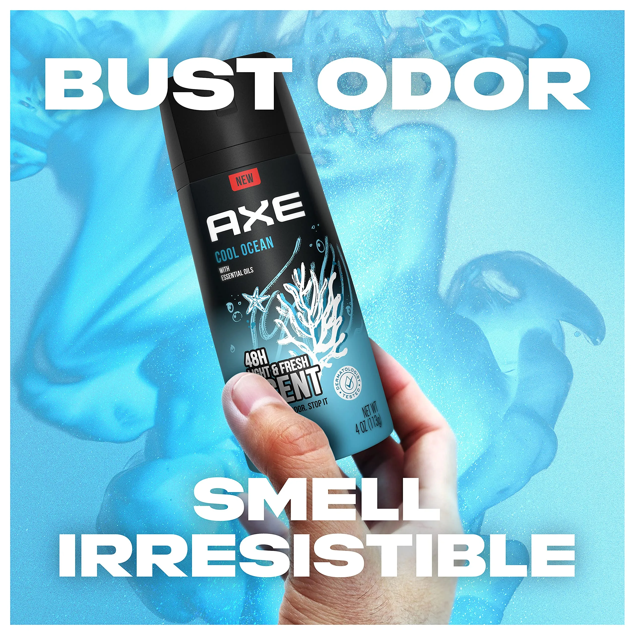 AXE Body Spray Deodorant For Long Lasting Odor Protection Cool Ocean All Day Fresh Scent Men's Deodorant Formulated Without Aluminum 4.0oz