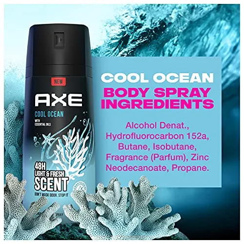 AXE Body Spray Deodorant For Long Lasting Odor Protection Cool Ocean All Day Fresh Scent Men's Deodorant Formulated Without Aluminum 4.0oz
