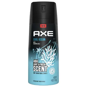 AXE Body Spray Deodorant For Long Lasting Odor Protection Cool Ocean All Day Fresh Scent Men's Deodorant Formulated Without Aluminum 4.0oz