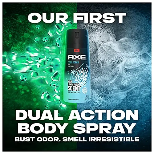 AXE Body Spray Deodorant For Long Lasting Odor Protection Cool Ocean All Day Fresh Scent Men's Deodorant Formulated Without Aluminum 4.0oz