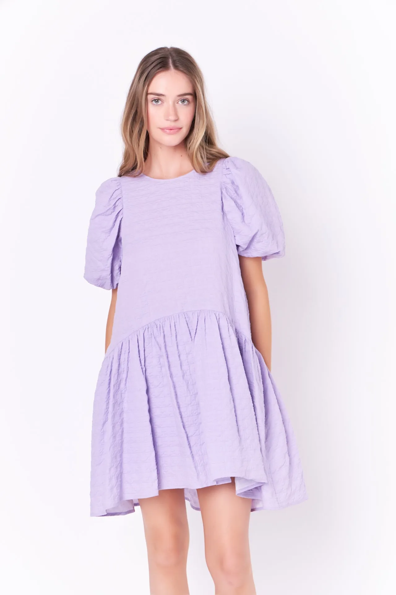 Back Tie Jacquard Puff Dress
