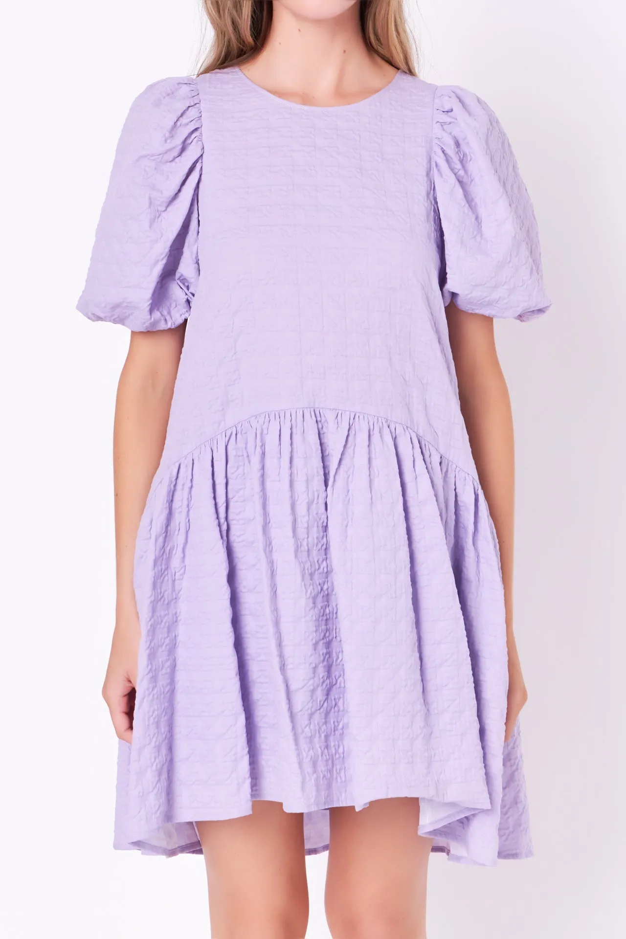 Back Tie Jacquard Puff Dress