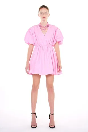 Betsy Bubblegum Pink Bubble Puff Sleeve Dress