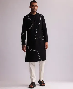 Black Contour Line Embroidered Kurta Set