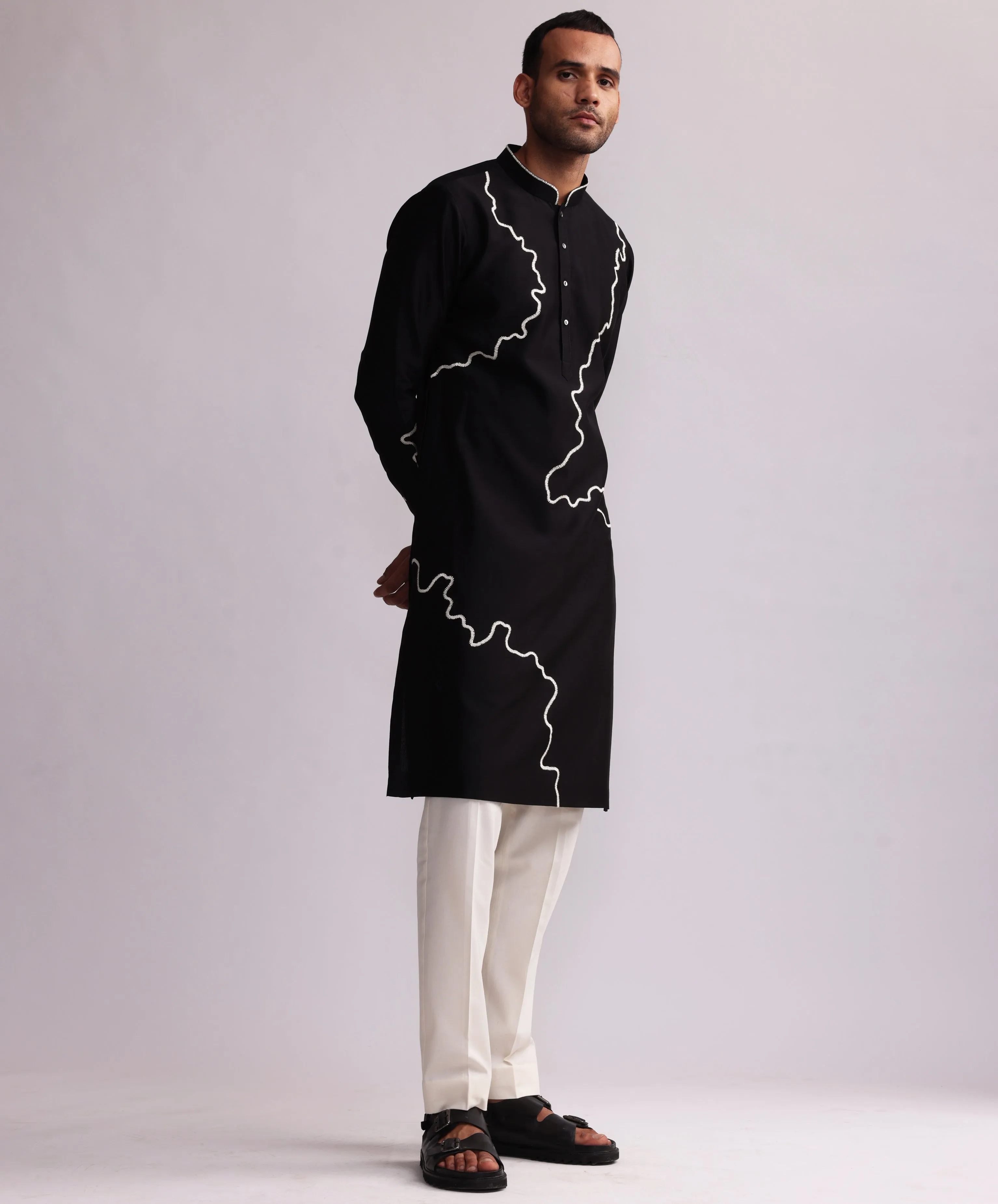Black Contour Line Embroidered Kurta Set