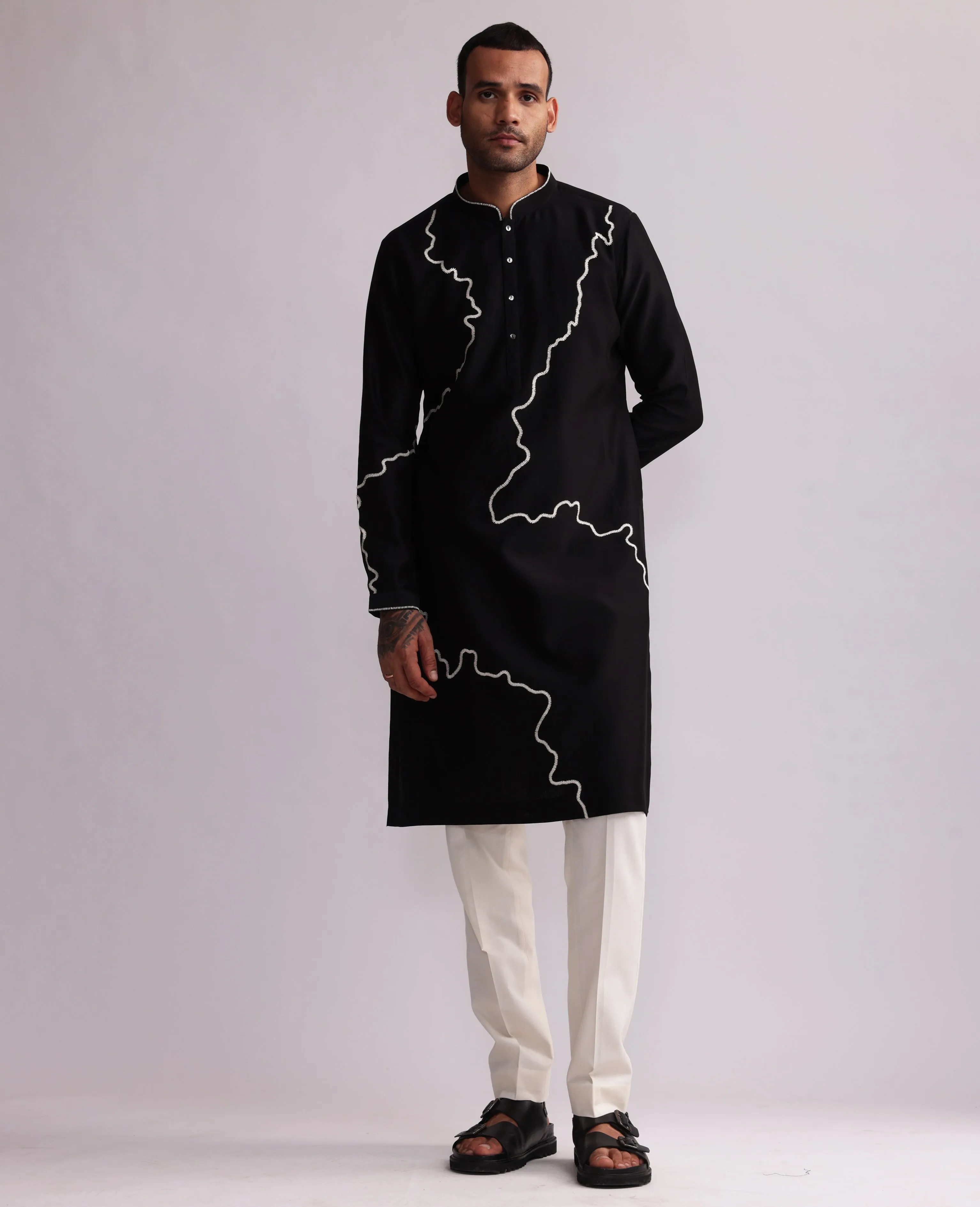 Black Contour Line Embroidered Kurta Set