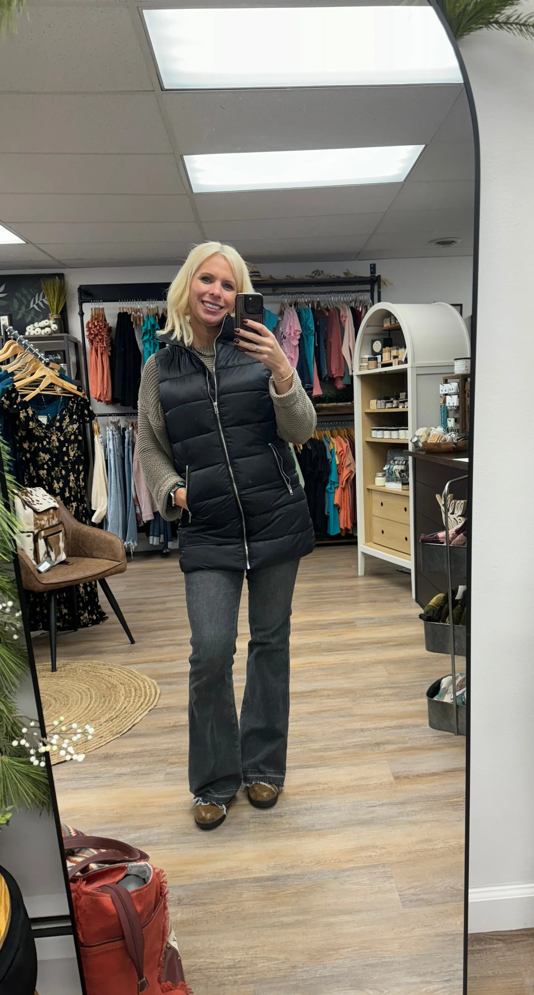 Black Longline Puffer Vest