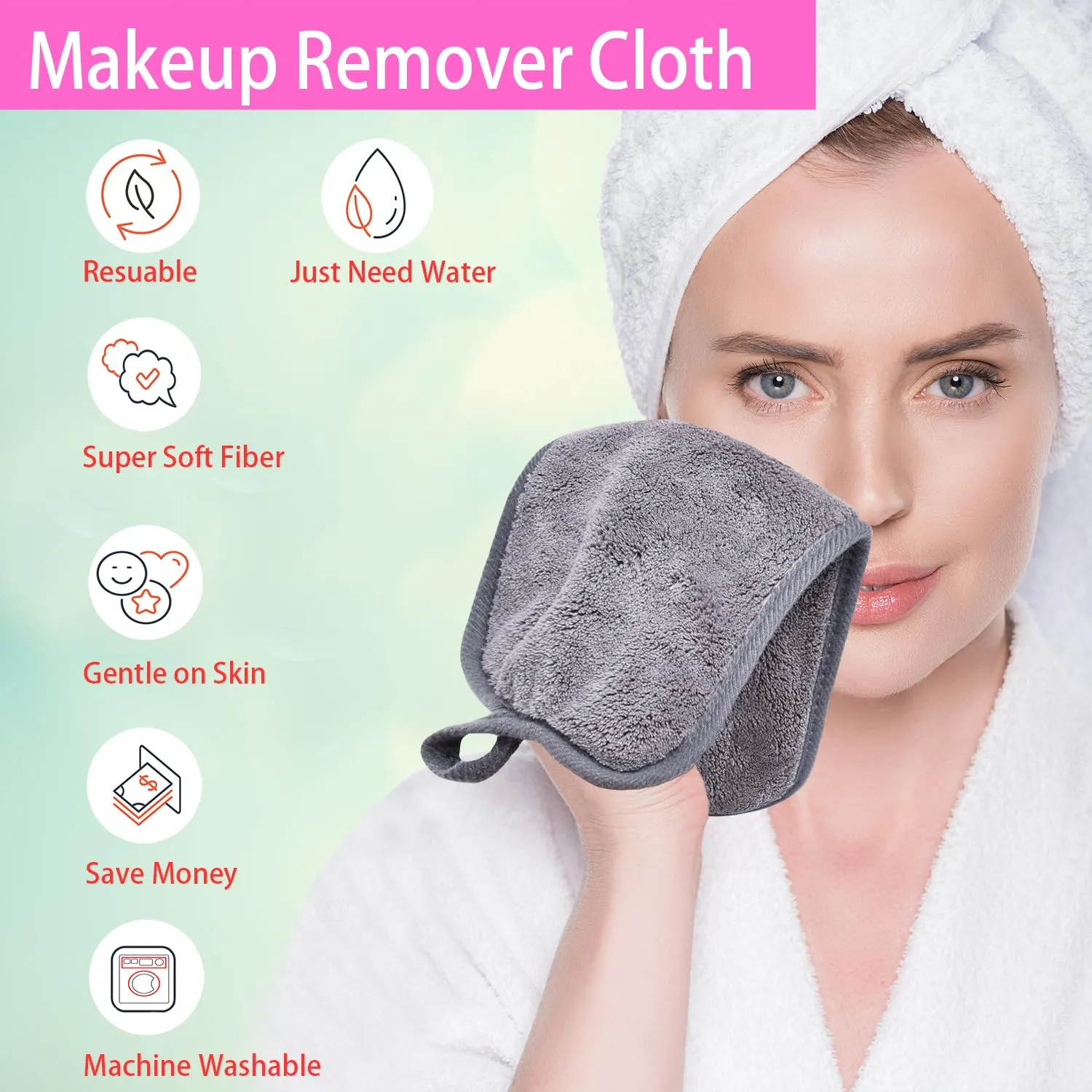 BloomSesame Makeup Remover Cloths for Face, Eye, Lips - Reusable Makeup Remover Pads Soft Microfiber Facial Cleansing Cloths 6 x 12 inch 12 Pack (Gray)