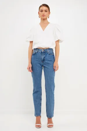 Blouson Top with Back Spaghetti Closure