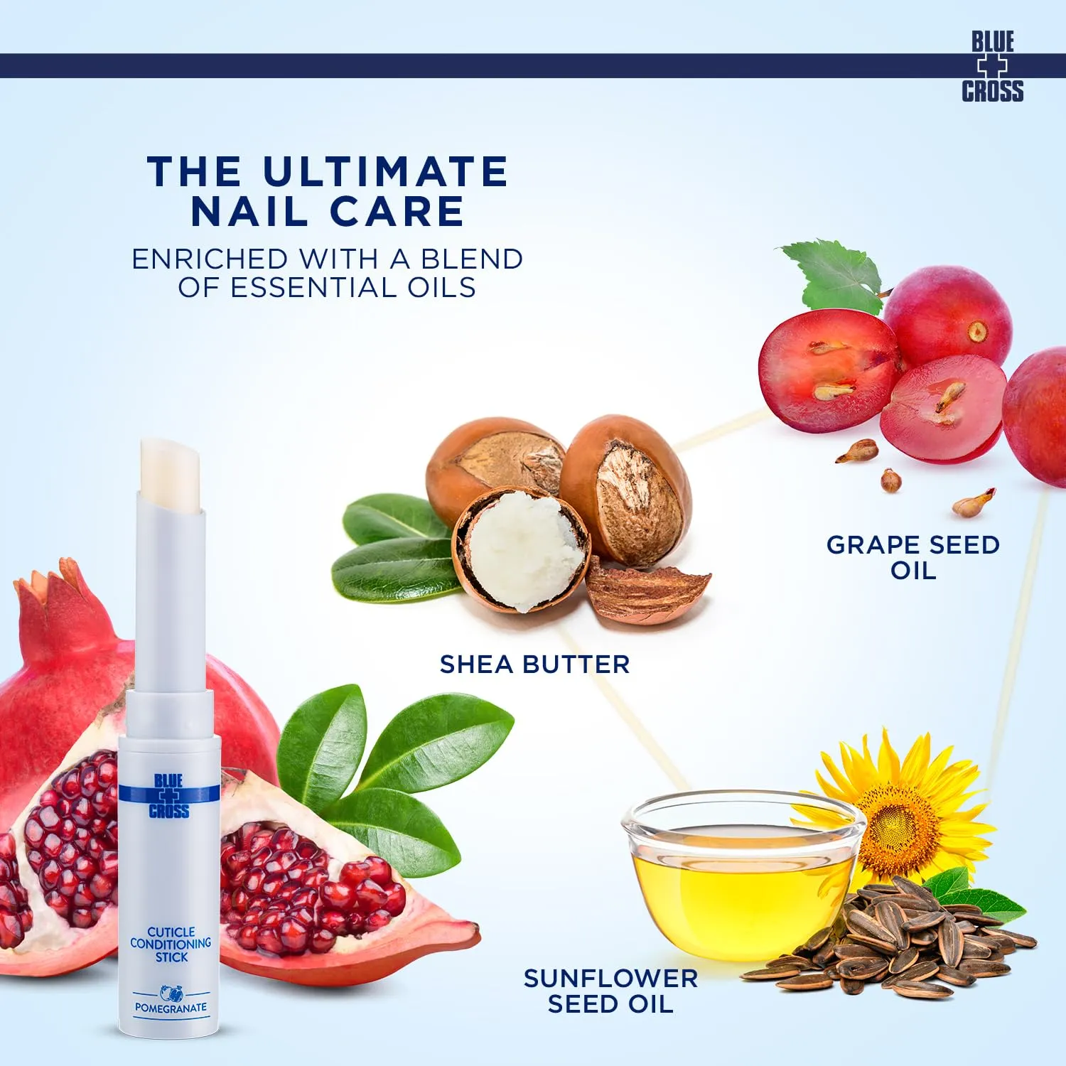 Blue Cross Professional Nail Care Nourishing Scented Cuticle Softener Oil Balm Conditioning Stick, Sunflower & Grape Seed Oil, Supports Dry   Damaged Cuticles, Travel Size, 0.05oz/1.4g, Pomegranate