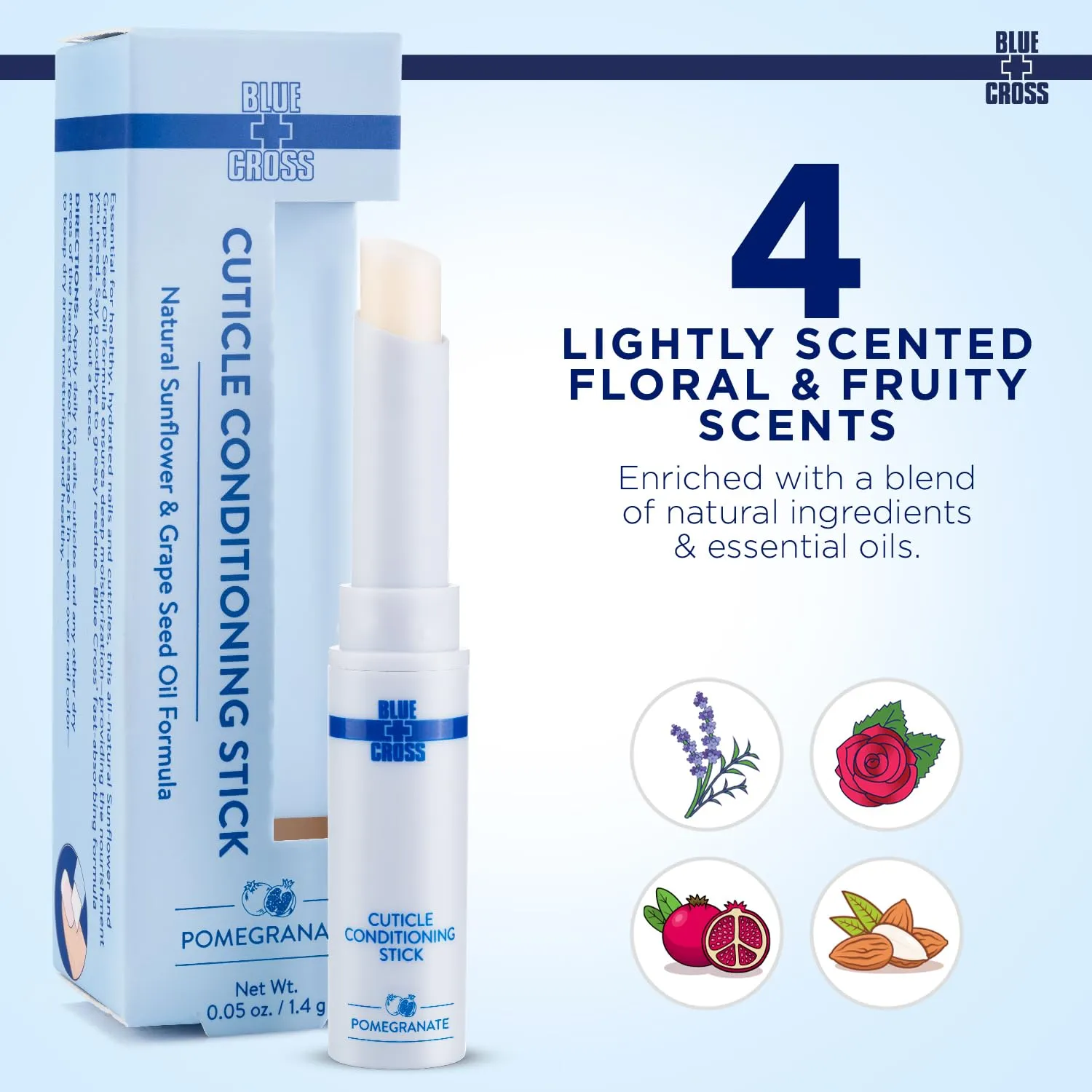 Blue Cross Professional Nail Care Nourishing Scented Cuticle Softener Oil Balm Conditioning Stick, Sunflower & Grape Seed Oil, Supports Dry   Damaged Cuticles, Travel Size, 0.05oz/1.4g, Pomegranate