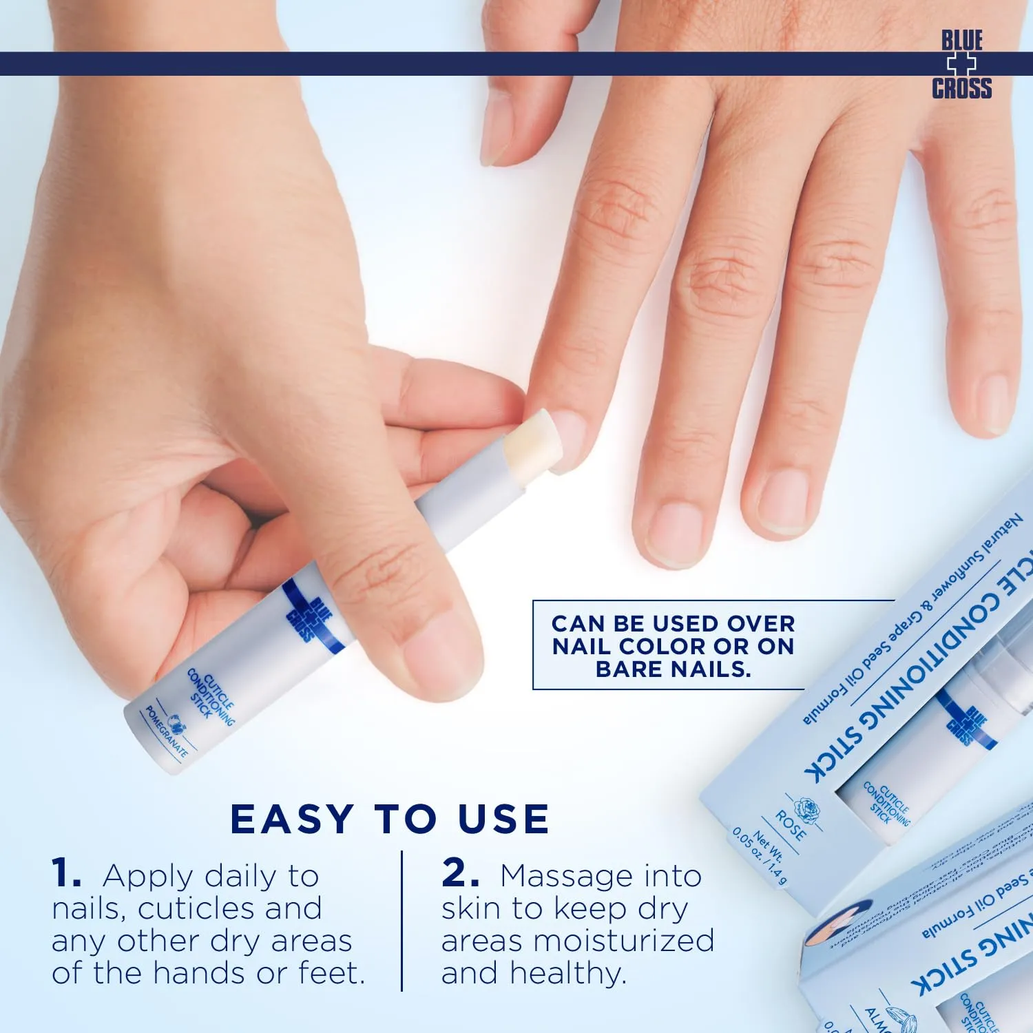 Blue Cross Professional Nail Care Nourishing Scented Cuticle Softener Oil Balm Conditioning Stick, Sunflower & Grape Seed Oil, Supports Dry   Damaged Cuticles, Travel Size, 0.05oz/1.4g, Pomegranate
