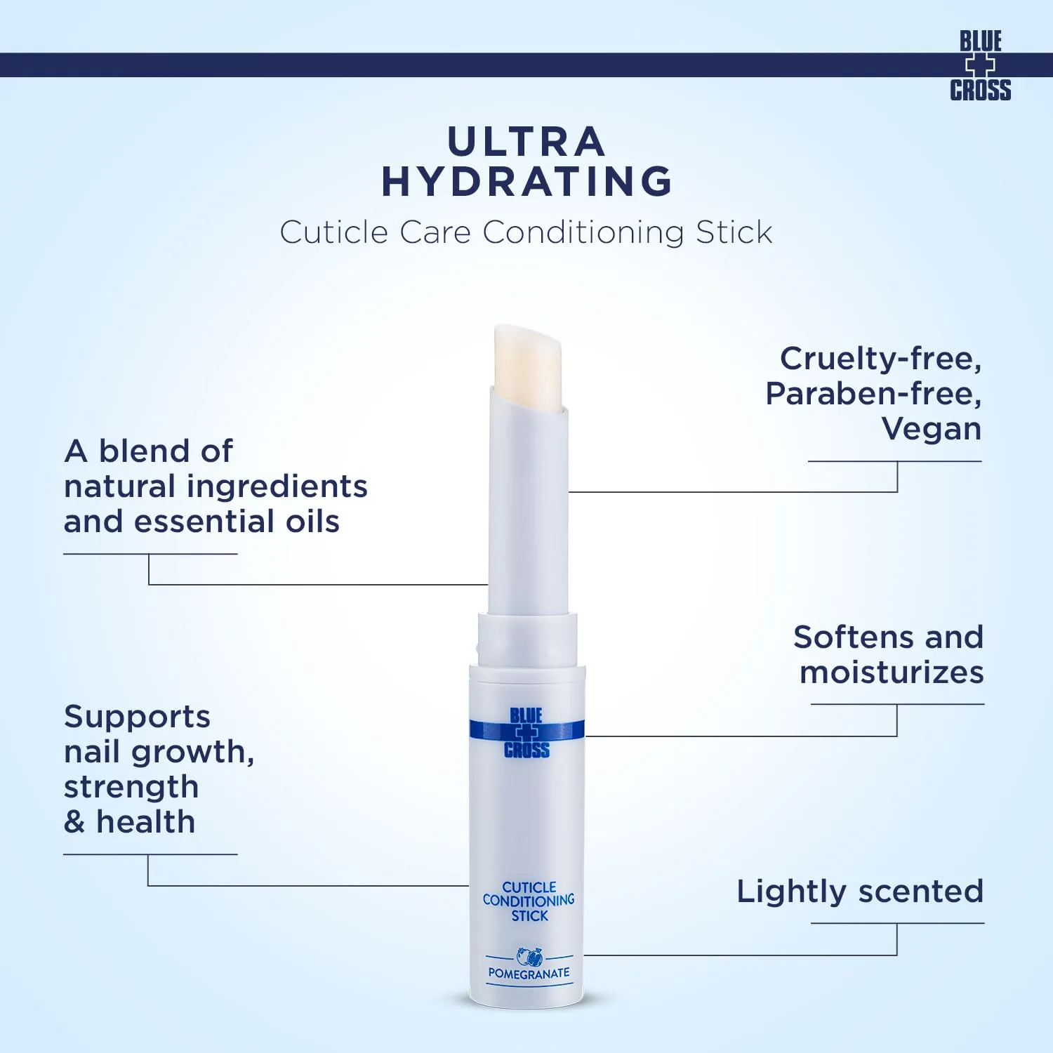 Blue Cross Professional Nail Care Nourishing Scented Cuticle Softener Oil Balm Conditioning Stick, Sunflower & Grape Seed Oil, Supports Dry   Damaged Cuticles, Travel Size, 0.05oz/1.4g, Pomegranate