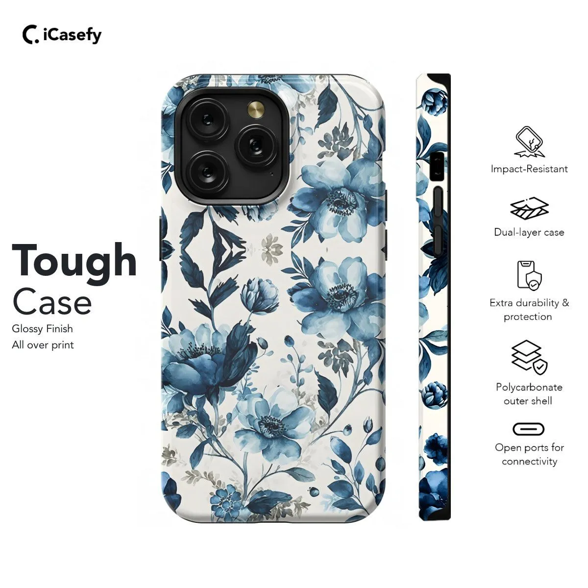 Blue Floral Phone Case iPhone Samsung Pixel & More