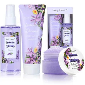 Body & Earth Bath Spa Gift Sets for Women Gift with Lavender Perfumn Mist, Body Lotion, and Body Scrub for Birthday