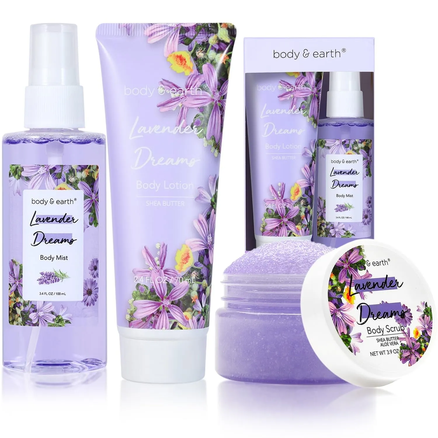 Body & Earth Bath Spa Gift Sets for Women Gift with Lavender Perfumn Mist, Body Lotion, and Body Scrub for Birthday