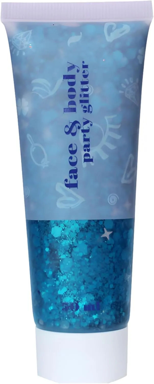 Body Glitter Face Hair Makeup Gel Festival Holographic Shimmer Rave Accessories Sequins for Women Party Eyeshadow, 50ml (Lake Blue)