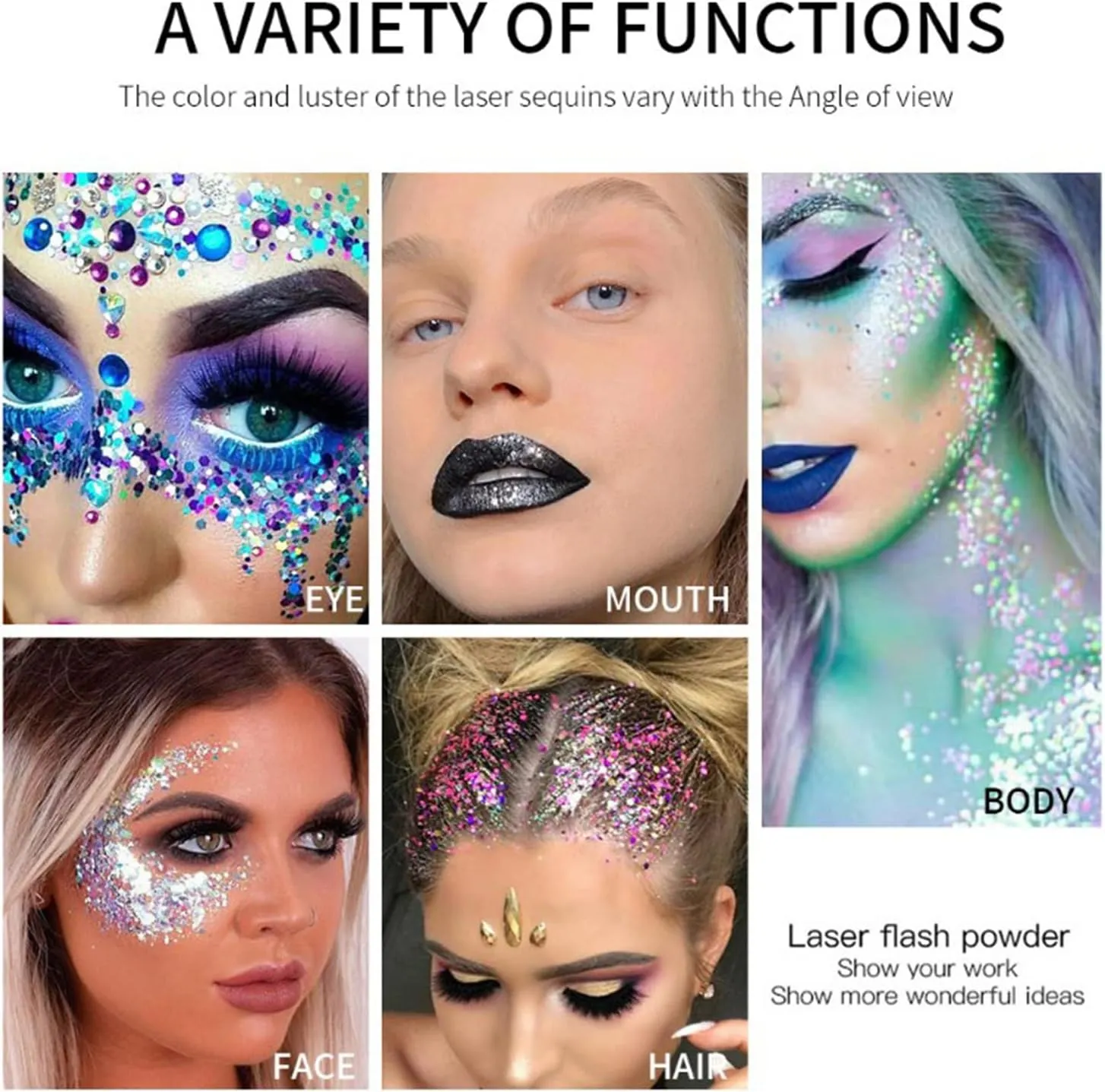 Body Glitter Gel, Joyeee 2pcs Face Glitter Body Gel Sequins Shimmer Liquid Eyeshadow, Chunky Glitter for Face Hair Nails, Holographic Cosmetic Laser Powder Festival Glitter Makeup 50ml