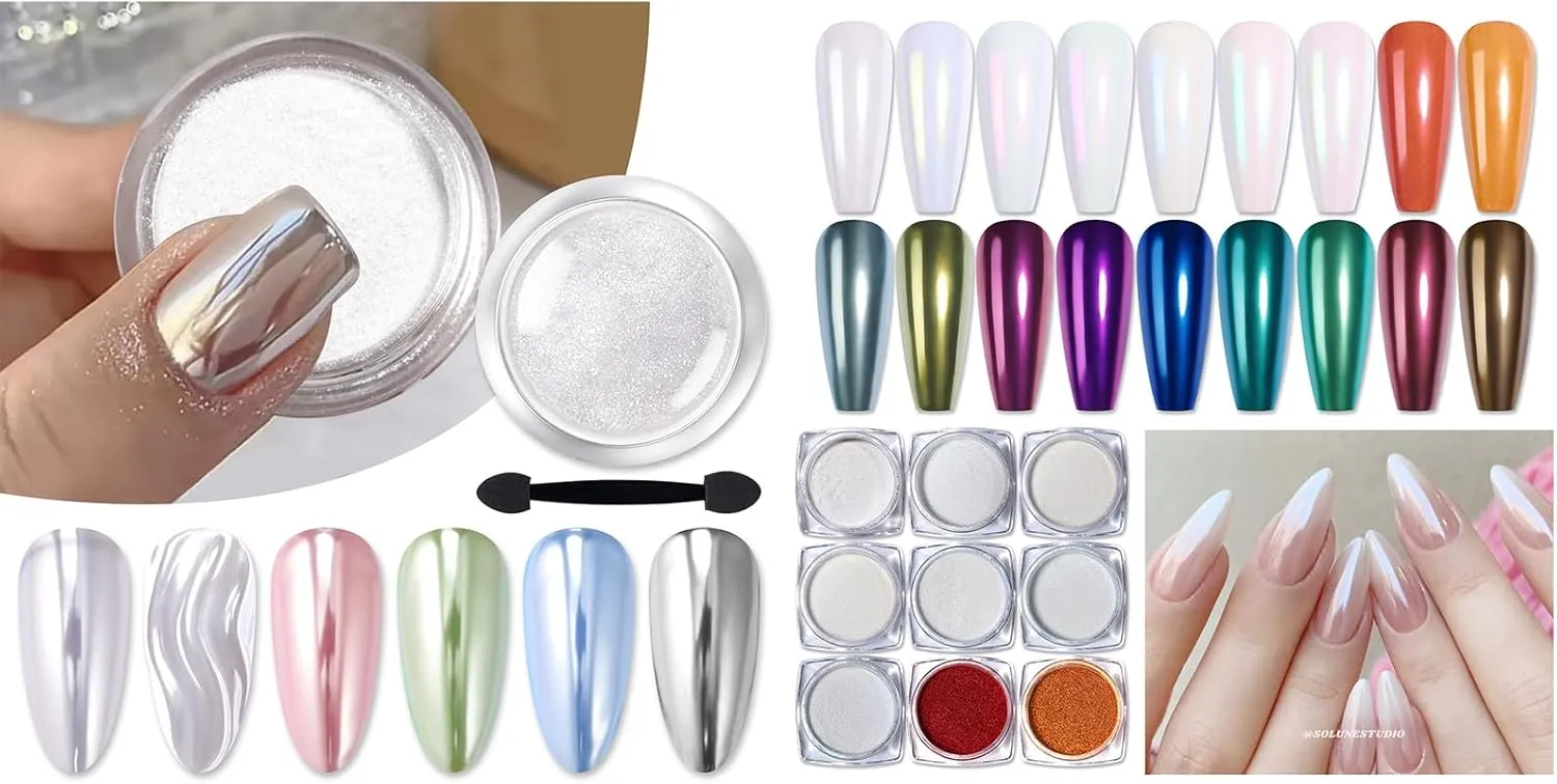 BORN PRETTY 9 Jars Chrome Nail Powder with 1 Jar Silver Mirror Chrome Nail Powder