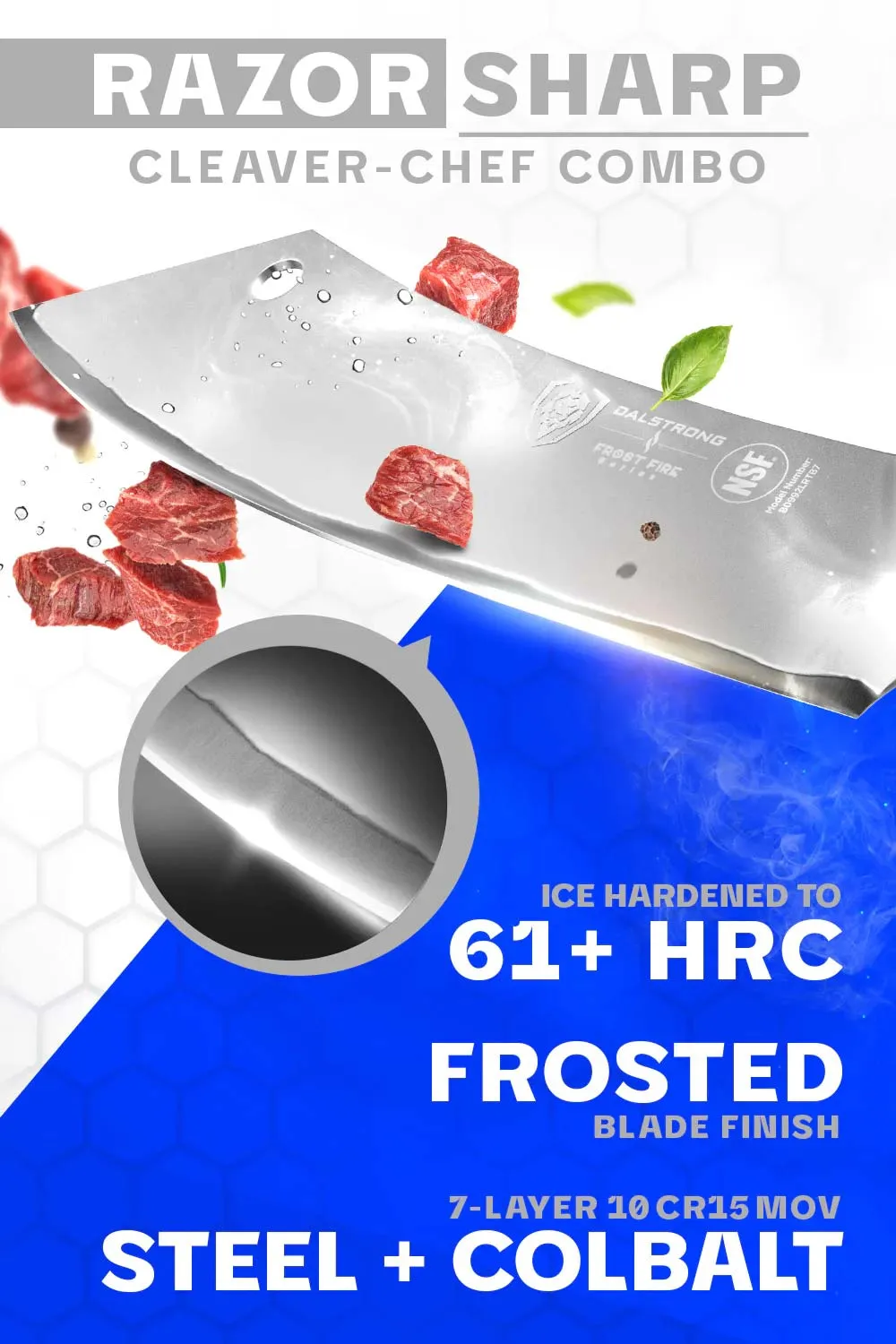 Chef & Cleaver Hybrid Knife 8" | The Crixus | Frost Fire Series | NSF Certified | Dalstrong ©