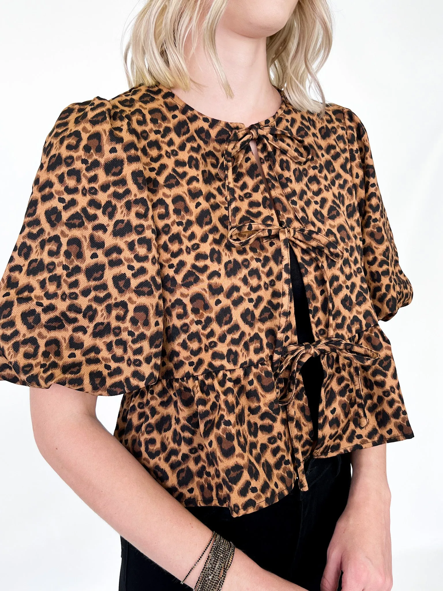 Chloe - Leopard Front Tie Top