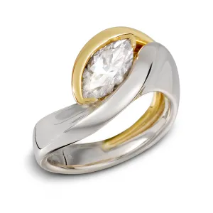 Contour Two Toned Marquis Engagement Ring