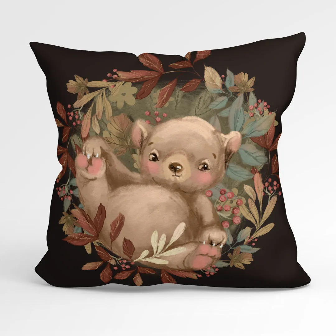 CUSHION Fabric Panel Autumn Bear Chocolate