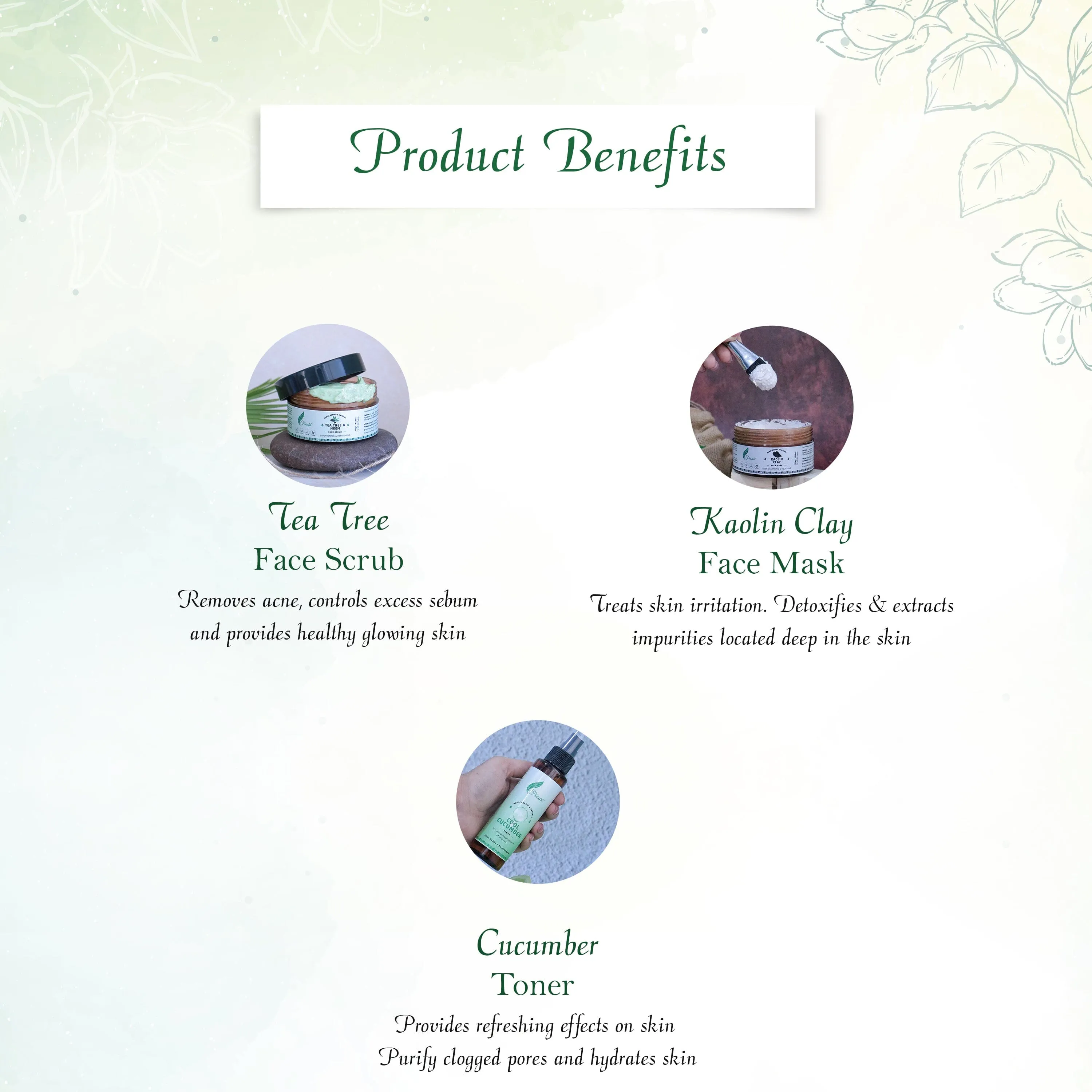 Customised Gift Set (3 items- Cucumber Toner, Kaolin Clay Mask, Tea Tree Neem Face Scrub)