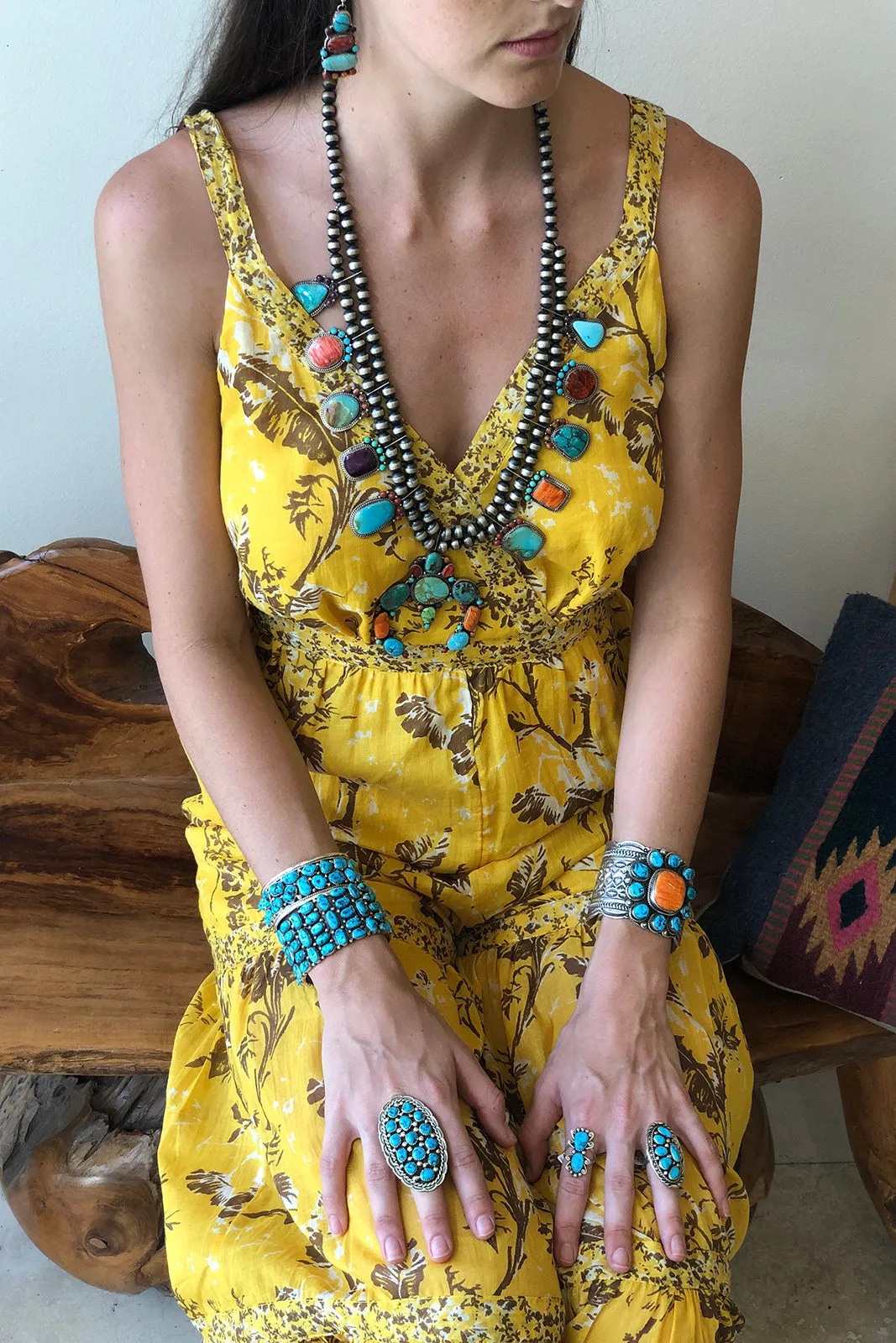 Darlene Begay Kingman Turquoise Cluster Ring (Size 8)