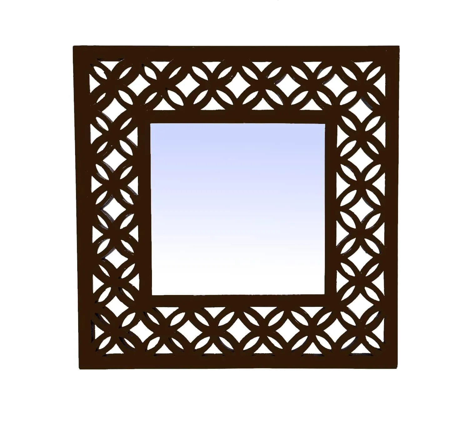 Decorative & Hand Crafted Wooden Wall Mirror in Walnut Finish ( 45 x 45 cm)