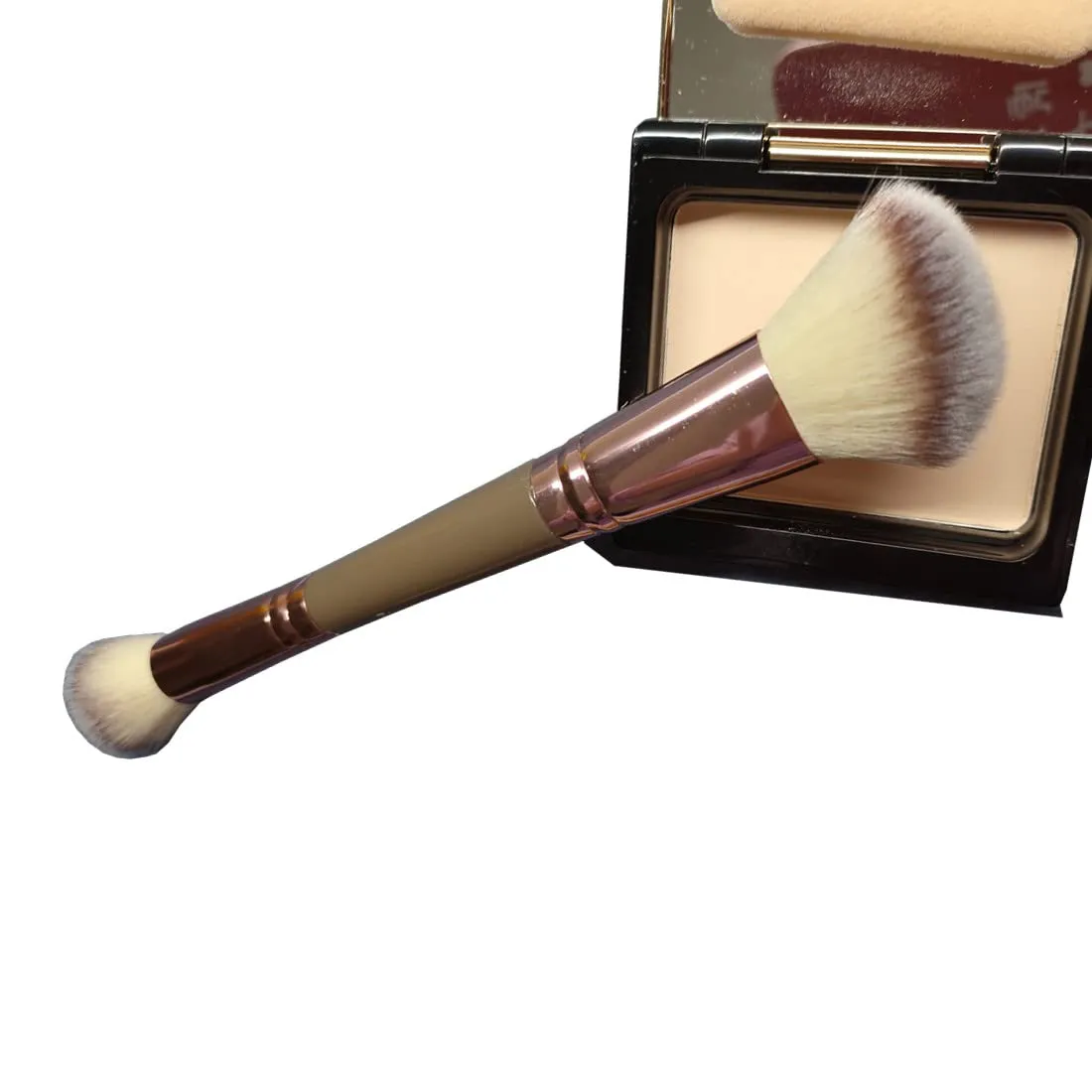 Double End Complexion Brush for Face Powder, Dual Ended Duo Makeup Blush Brush for Blending Liquid Foundation, Concealer Cream Cosmetic, Eye shadow brush (Rose Gold)