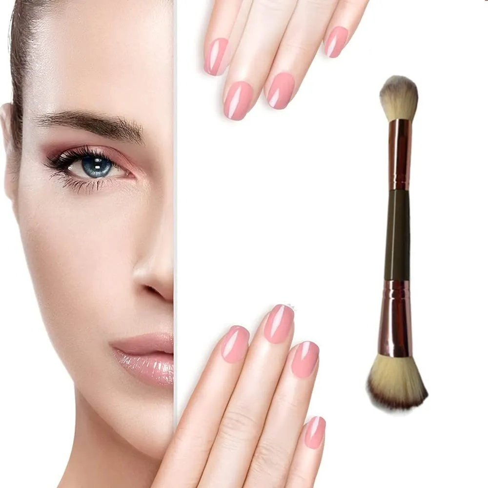 Double End Complexion Brush for Face Powder, Dual Ended Duo Makeup Blush Brush for Blending Liquid Foundation, Concealer Cream Cosmetic, Eye shadow brush (Rose Gold)