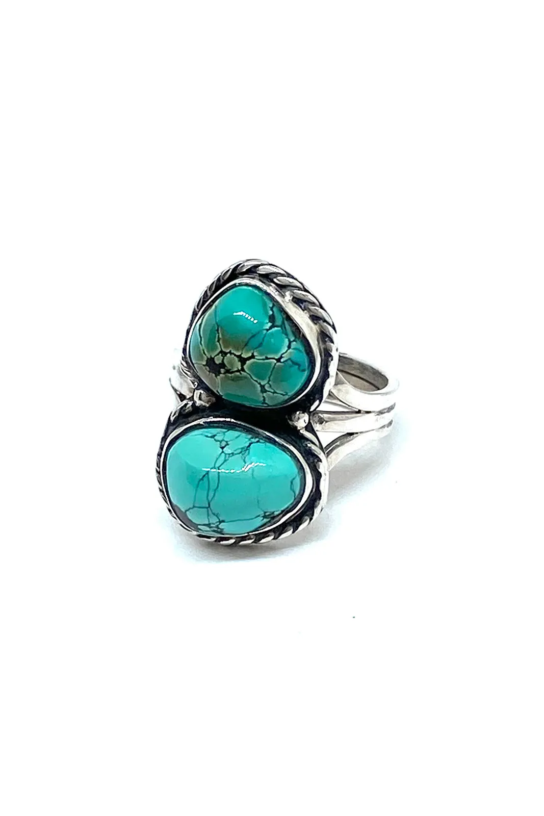 Double Stone Green Turquoise Navajo Ring (Size 6 ¾)