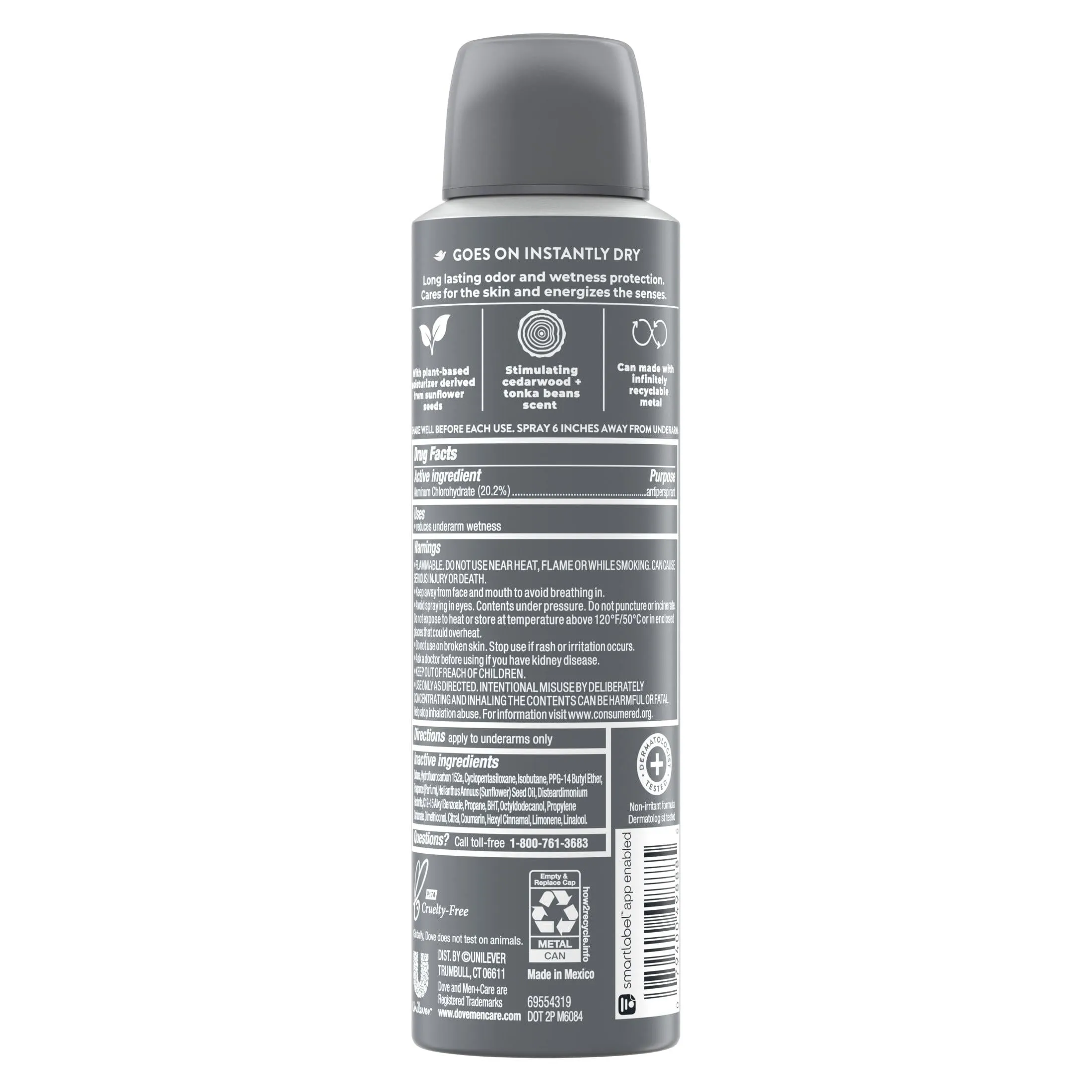 Dove Men Care Antiperspirant Deodorant Dry Spray, Cedarwood and Tonka Beans, 3.8 oz
