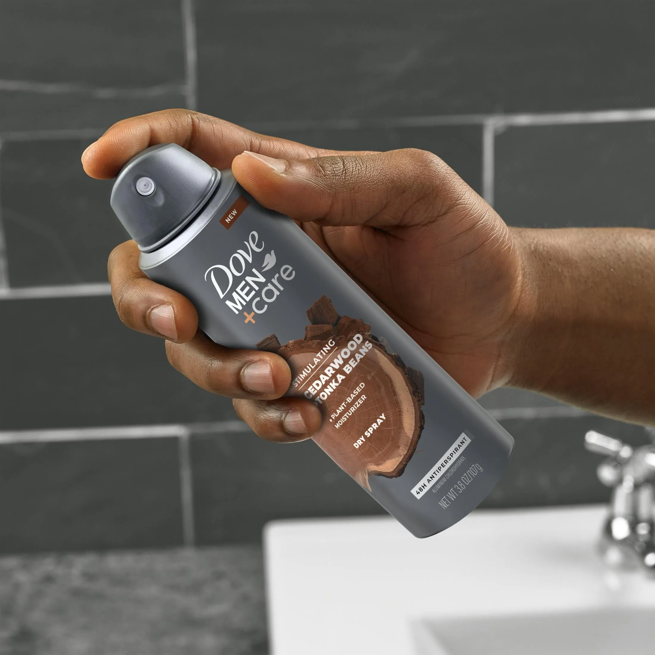 Dove Men Care Antiperspirant Deodorant Dry Spray, Cedarwood and Tonka Beans, 3.8 oz