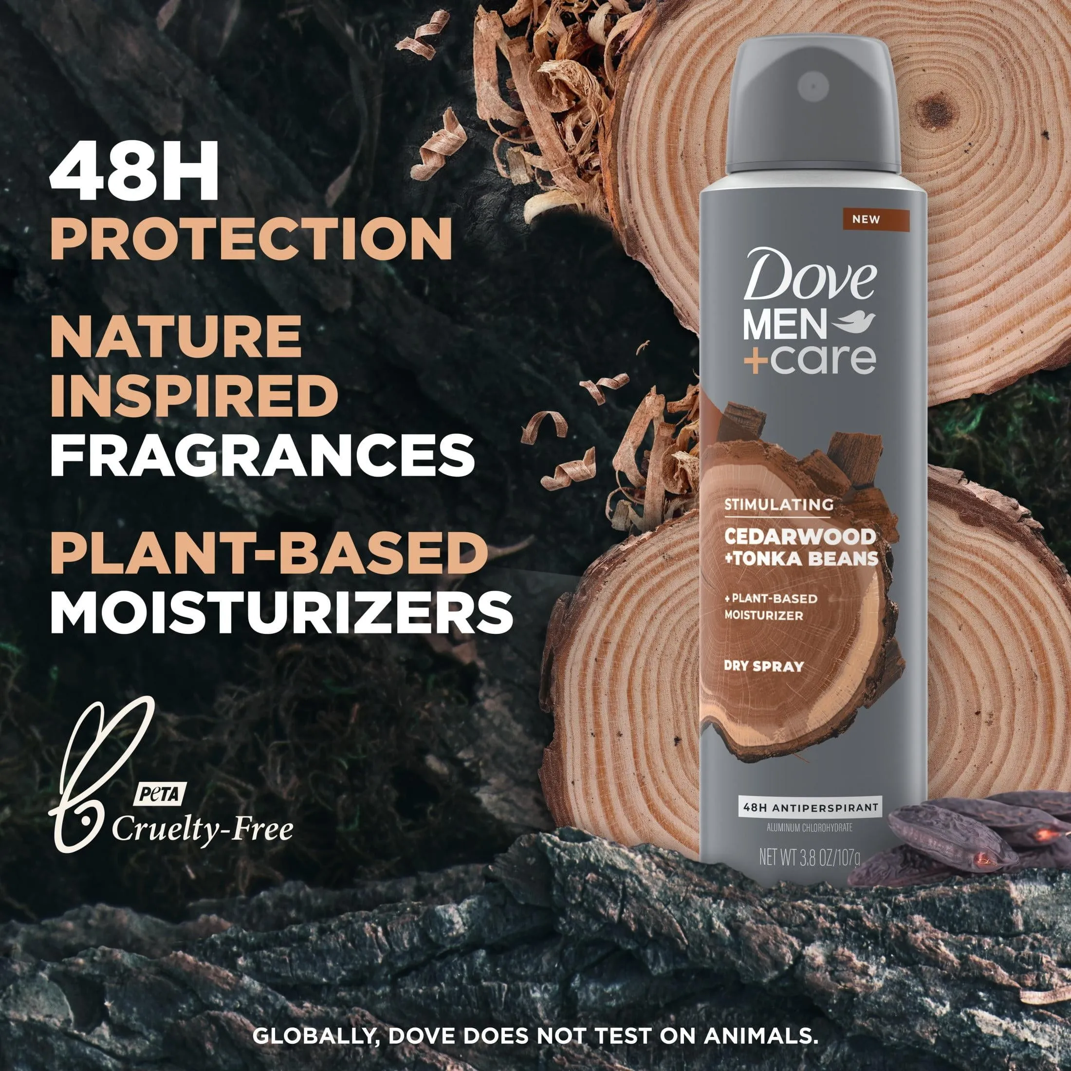Dove Men Care Antiperspirant Deodorant Dry Spray, Cedarwood and Tonka Beans, 3.8 oz