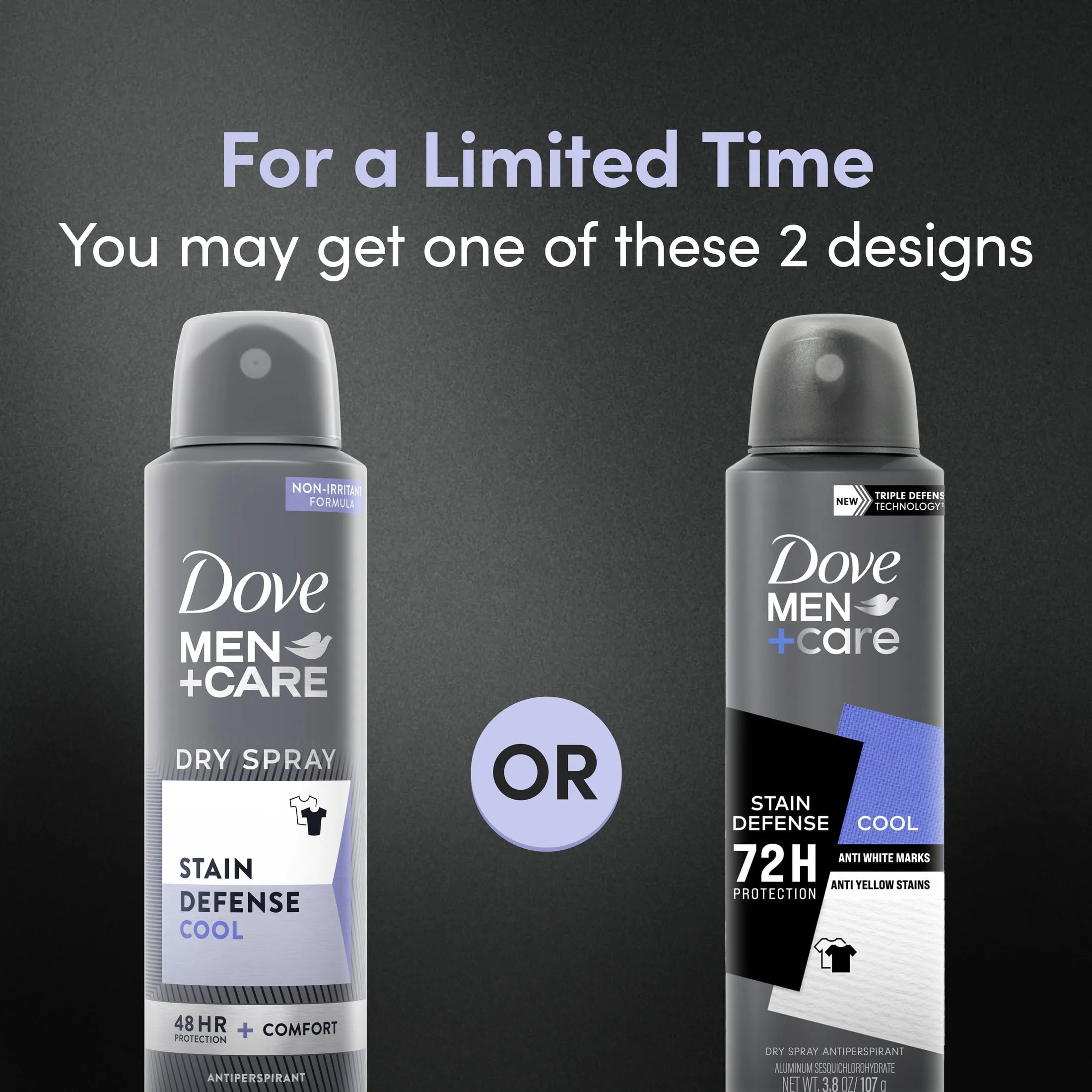 Dove Men Care Stain Defense 72H Dry Spray Antiperspirant Deodorant for Men, 3.8 oz Twin Pack