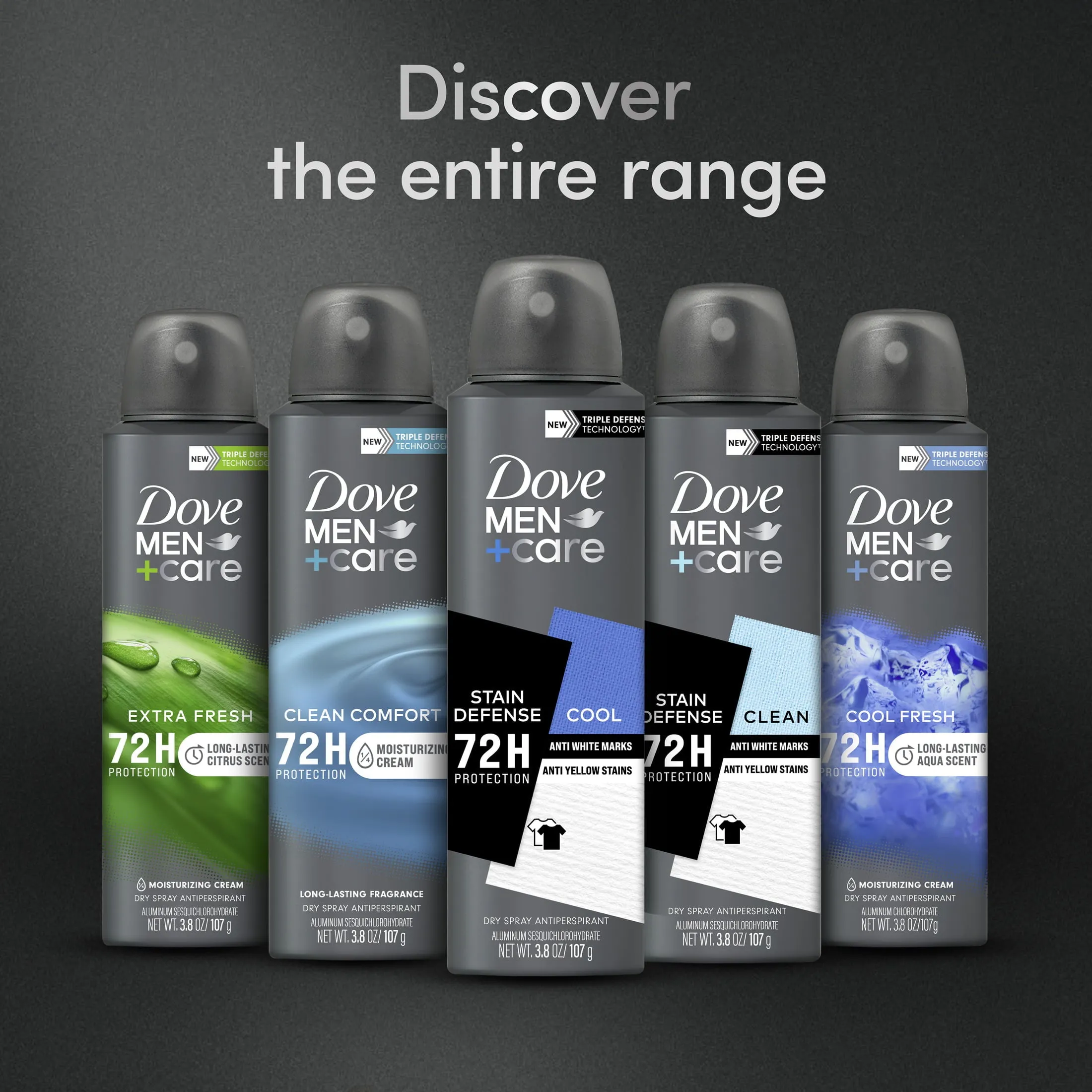 Dove Men Care Stain Defense 72H Dry Spray Antiperspirant Deodorant for Men, 3.8 oz Twin Pack