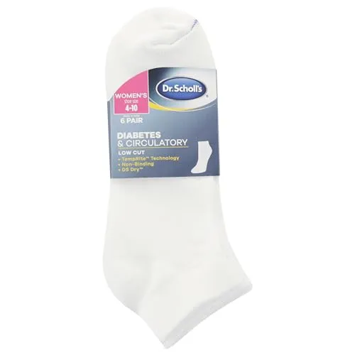 Dr. Scholl's womens Diabetes & Circulator - 4 6 Pair Packs Casual Sock, White, 8-12