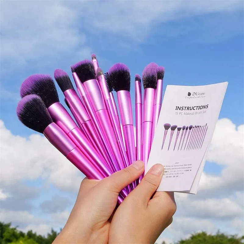DUcare Makeup Brushes 15Pcs Rose Makeup Brush Set Synthetic Hair for Eyeshadow Eyeliner Foundation Powder Blush Makeup Cosmetic