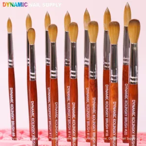 Dynamic 100% Kolinsky Hair Brush - Wooden Handle Brush (Crimped/ Flat/ Round) for Acrylic Nails Application