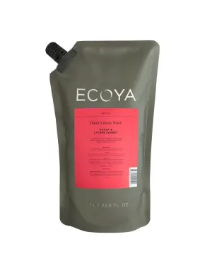 Ecoya Hand & Body Wash Refill 1L - Guava & Lychee Sorbet