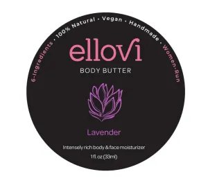 Ellovi All-Natural Body Butter - Lavender - Pure Enough to Eat - Made With Just 6 Vegan Ingredients - Ultra-Rich 100% Plant-Based Hydrating Moisturizer For Naturally Healthy Skin (1 fl. oz/33ml)