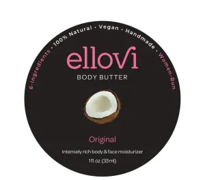 Ellovi All-Natural Body Butter - Original - Pure Enough to Eat - Made With Just 6 Vegan Ingredients - Ultra-Rich 100% Plant-Based Hydrating Moisturizer For Naturally Healthy Skin (1 fl. oz/33ml)