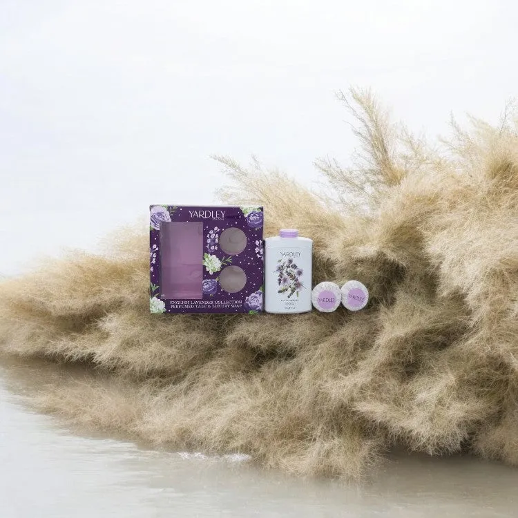 English Lavender by Yardley London Gift Set - 7 oz Perfumed Talc   2-3.5 oz Soap