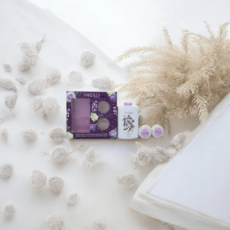 English Lavender by Yardley London Gift Set - 7 oz Perfumed Talc   2-3.5 oz Soap